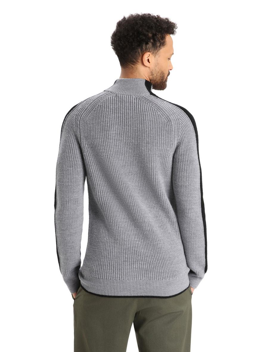 Gritstone Heather / Black Men's Icebreaker Merino Lodge Long Sleeve Half Zip Sweaters | USA 1212MQZA